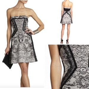 BCBG Sophiana Black white lace fit flare dress